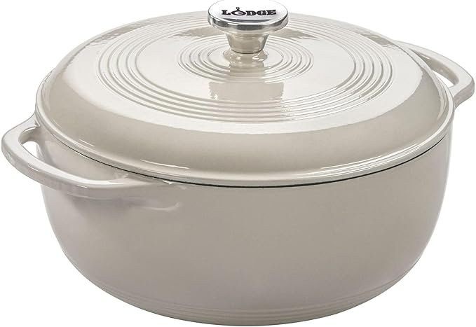 Lodge Essential Enamel Cast Iron Dutch Oven – Perfect for Bread Baking, Braising, Marinating & Slow Cooking – Features Moisture-Sealing Lid & Dual Handles – Kitchen Essentials – 6 Quarts – Oyster White - Image 1