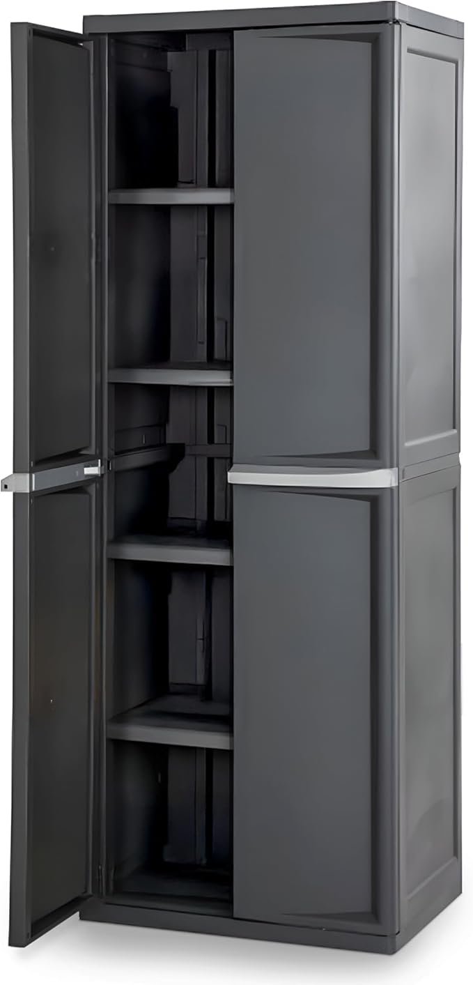 Sterilite 4 Shelf Cabinet, Heavy Duty and Easy to Assemble Plastic Storage Unit, Organize Bins in the Garage, Basement, Attic, Mudroom, Gray, 1-pack - Image 1