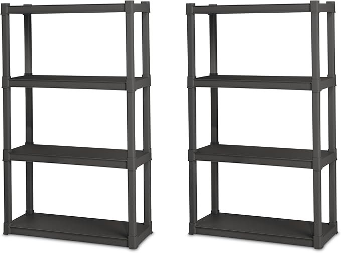 Sterilite 2-Pack 4 Shelf Unit, Heavy-Duty Shelving Storage and Utility Rack – Standing Plastic Organizer Shelves for Kitchen, Bathroom, and Garage - Image 1