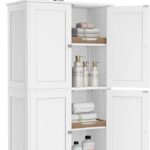 VASAGLE Floor Storage Cabinet, Shaker Cabinet with 2 Adjustable Shelves, 4 Doors, Tall Freestanding Organizer Unit, for Kitchen Bathroom Living Room, Cloud White UBBC553WH01S