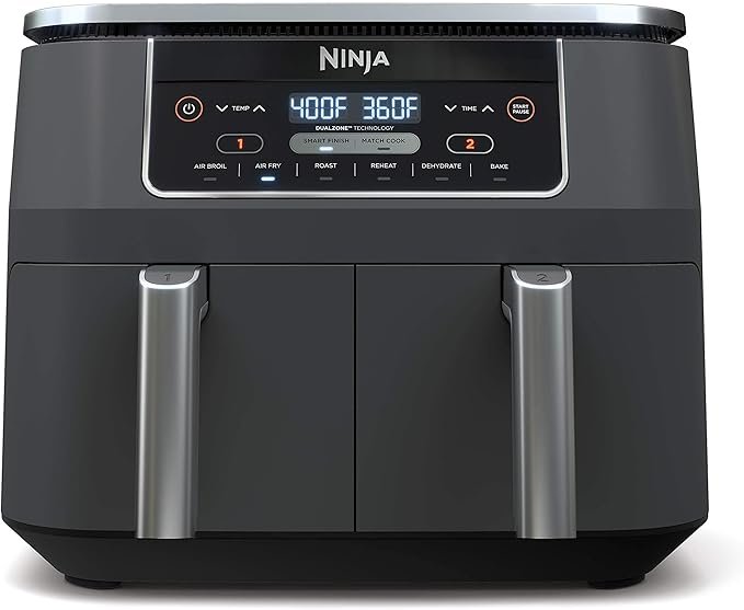 Ninja DZ201 Foodi 8 Quart 6-in-1 DualZone 2-Basket Air Fryer with 2 Independent Frying Baskets, Match Cook & Smart Finish to Roast, Broil, Dehydrate & More for Quick, Easy Meals, Grey - Image 1