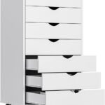 OLIXIS 7 Drawer Mobile File Cabinet Under Desk Storage Organization with Wheels Vertical Filing Chest Rolling Wood Small Desk Printer Stand for Home Office, 15.75″D x 18.74″W x 34.25″H, White