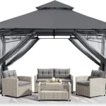 ABCCANOPY Gazebos for Patios 10×10 – Outdoor Steel Frame Gazebo with Mosquito Netting for Lawn Backyard Garden Deck (Dark Gray)