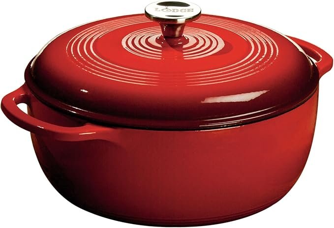 Lodge Essential Enamel Cast Iron Dutch Oven – Perfect for Bread Baking, Braising, Marinating & Slow Cooking – Features Moisture-Sealing Lid & Dual Handles – Kitchen Essentials – 6 Quarts – Island Spice Red - Image 1