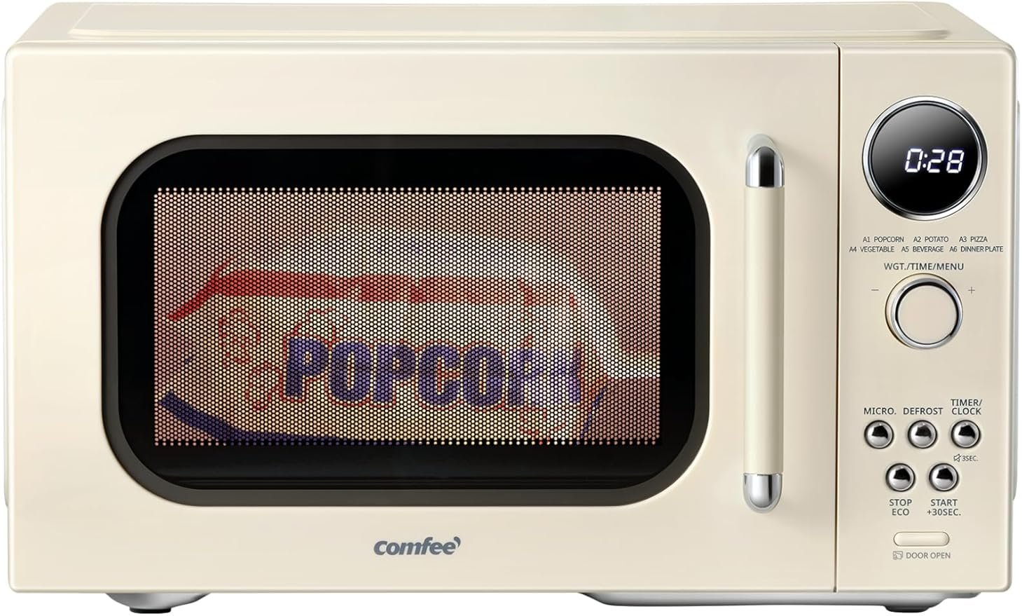 COMFEE’ Retro Microwave Oven, Small Microwave with 6 Auto Menus, 0.9 cu.ft Countertop Compact Microwave with Multi-stage Cooking, Mute Function, LED digital, Apricot/900W, CMO-MMP02AA(AT) - Image 1
