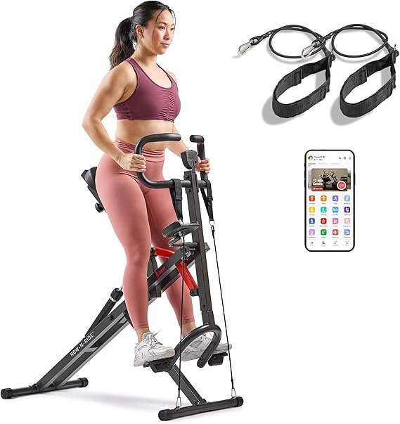 Sunny Health & Fitness Row-N-Ride PRO, Full Body Combo Squat Machine w/Optional Resistance Band, Easy Setup Ab Workout Exercise Equipment for Home, Whole Body Cardio, Optional SunnyFit App Connection - Image 1