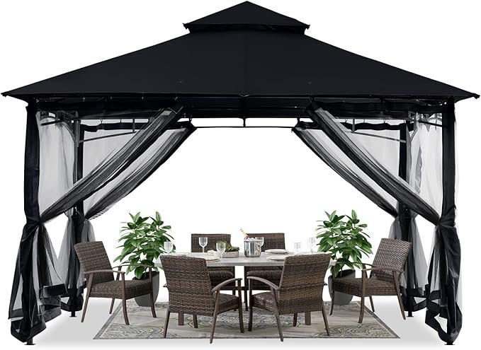 ABCCANOPY Gazebos for Patios 10×12 – Outdoor Steel Frame Gazebo with Mosquito Netting for Lawn Backyard Garden Deck (Black) - Image 1