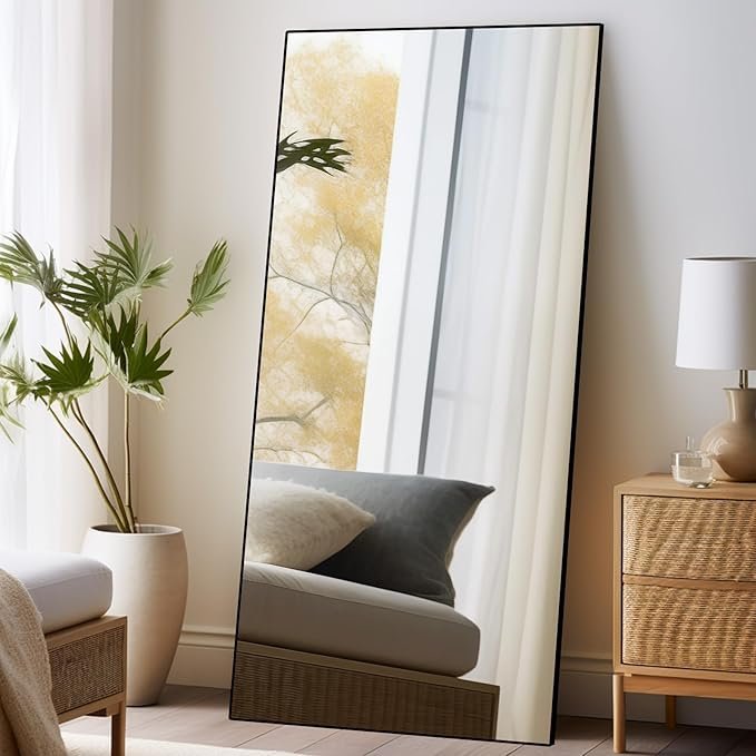 Beauty4U 71″ x 32″ Full Length Mirror with Stand, Large Floor Mirror for Bedroom, Wall Mounted or Leaning Full Body Mirror, HD Tempered Glass Dressing Mirror for Outfit Check & Home Decor, Black - Image 1