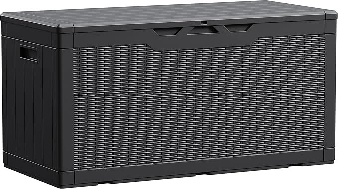 Devoko 100 Gallon Waterproof Large Resin Deck Box Indoor Outdoor Lockable Storage Container for Patio Furniture Cushions Garden Tools (100 Gallon, Black) - Image 1