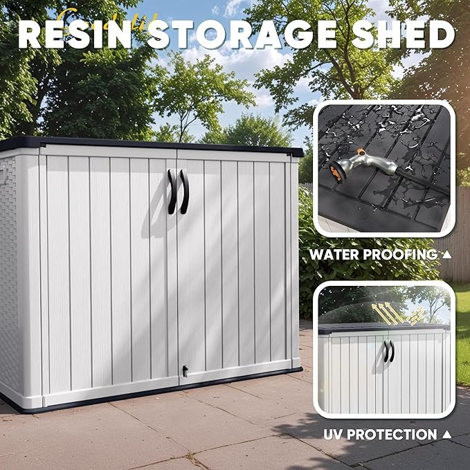 Devoko Outdoor Storage Cabinet 26 Cu Ft with Lockable Doors, Horizontal Storage Shed Waterproof Patio Tools Storage Box for Sofa Cushions, Gardening Tools and Accessories (White) - Image 1