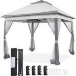 Yaheetech 11×11 Pop Up Gazebo Outdoor Canopy Shelter, Instant Patio Gazebo Sun Shade Canopy Tent with 4 Sandbags, 2 Tiers Roof & Mesh Netting for Lawn, Garden, Backyard & Deck, Gray