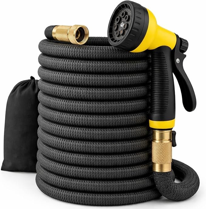 J&B XpandaHose 150ft Expandable Garden Hose – Ultra-Strong 3750D, 4-Layer Latex Core, Brass 3/4″ Connectors, 10-Pattern Nozzle & Storage Bag – Lightweight, Kink-Reducing, Leak-Resistant - Image 1