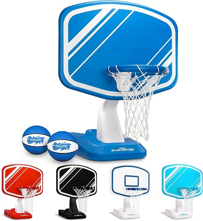 GoSports Splash Hoop Swimming Pool Basketball Game, Includes Poolside Water Basketball Hoop, 2 Balls and Pump – Choose Your Style - Image 1