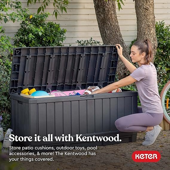 PatioZen 100 Gallon Resin Deck Box, Lockable Patio Outdoor Storage Box for Furniture, Garden Tools and Tools Storage, Waterproof Outside Storage Boxes – Black - Image 1