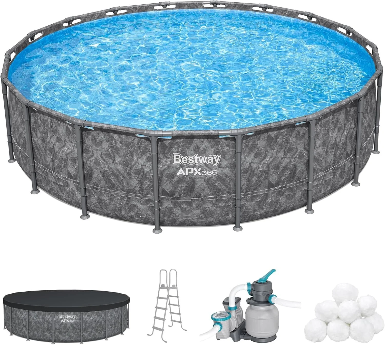Bestway APX 365 18’x52″ Round Above Ground Swimming Pool Set with Pump & Ladders - Image 1