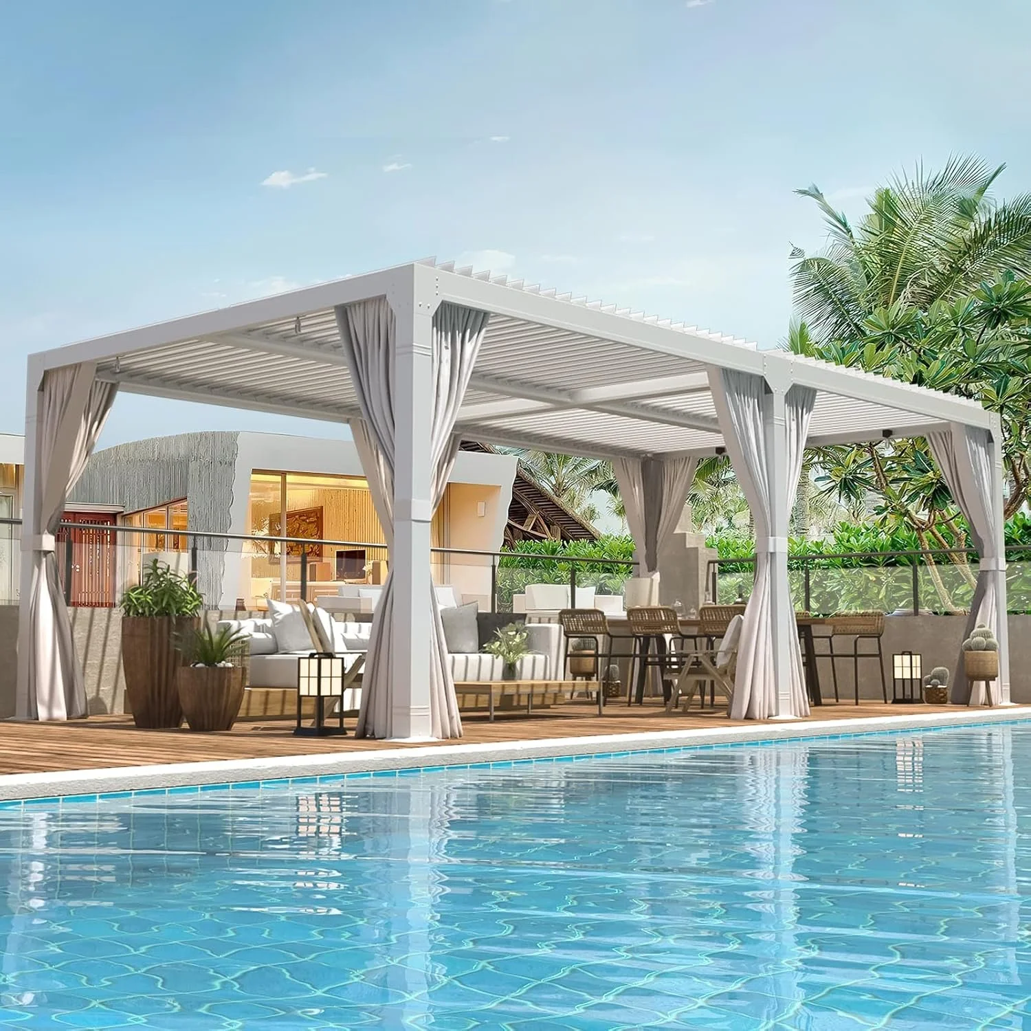 Erommy Outdoor Louvered Pergola Gazebo with Adjustable Aluminum Rainproof Roofs - Image 1